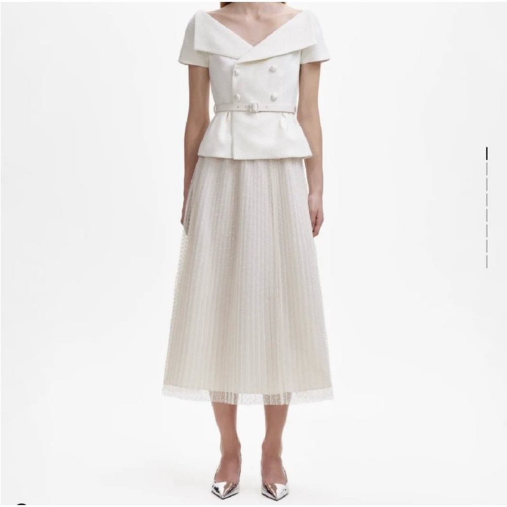 NEW! Self Portrait Cream Off the Shoulder Midi Dress (two piece top and skirt)